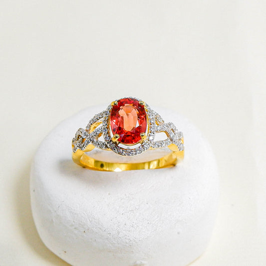 แหวนทอง9K ฝังพลอยแซฟไฟร์ (Sapphire) + เพชร (Diamond)