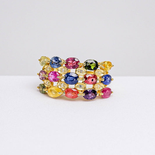 แหวนเงินแท้ 925 ฝังพลอย ไพลิน(Blue Sapphire)+แฟนซีแซฟไฟร์(Fancy Sapphire)+เซอร์คอน(Zircon)