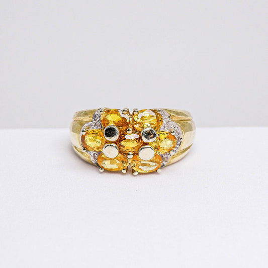 แหวนเงินแท้ 925 ฝังพลอย บุษราคัมบางกะจะ (Yellow Sapphire) + ไวท์โทพาส (whitetopaz)