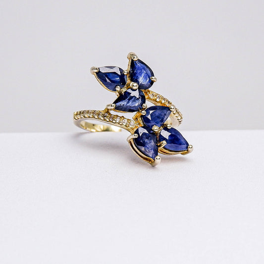 แหวนเงินแท้ 925 ฝังพลอย ไพลิน (Blue Sapphire) + โทพาส (Topaz)