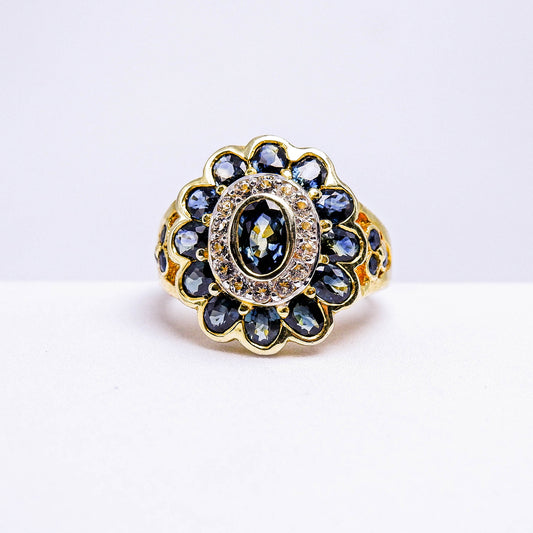 แหวนเงินแท้ 925 ฝังพลอย ไพลิน (Blue Sapphire) + ไวท์โทพาส (whitetopaz)