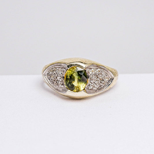 แหวนเงินแท้ 925 ฝังพลอย บุษราคัมบางกะจะ (Yellow Sapphire) + เซอร์คอน (Zircon)
