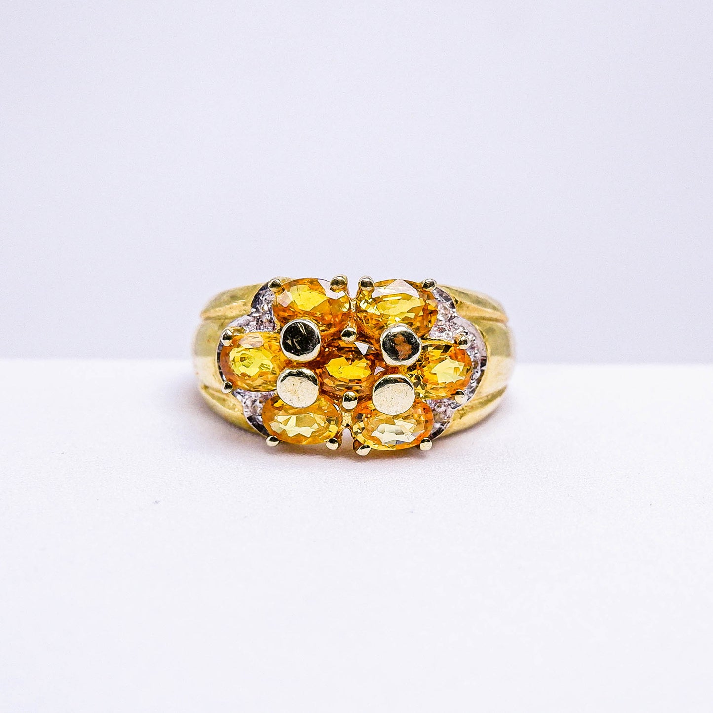 แหวนเงินแท้ 925 ฝังพลอย บุษราคัมบางกะจะ (Yellow Sapphire) + ไวท์โทพาส (whitetopaz)
