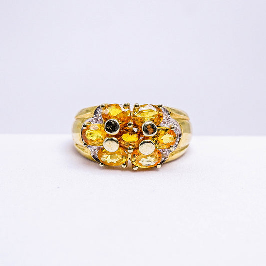 แหวนเงินแท้ 925 ฝังพลอย บุษราคัมบางกะจะ (Yellow Sapphire) + ไวท์โทพาส (whitetopaz)