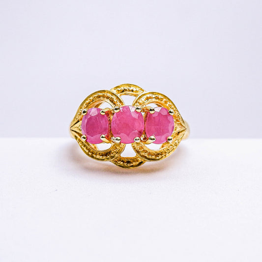 แหวนเงินแท้ 925 ฝังพลอย ทับทิม (Ruby) + เซอร์คอน (Zircon)