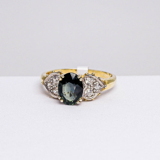 แหวนเงินแท้ 925 ฝังพลอย เขียวส่อง (green Sapphire) + เซอร์คอน (Zircon)