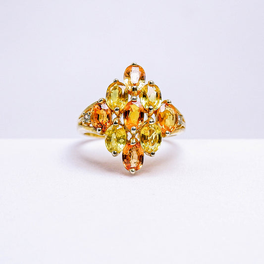 แหวนเงินแท้ 925 ฝังพลอย บุษราคัมบางกะจะ (Yellow Sapphire) + แฟนซีแซฟไฟร์ (Fancy Sapphire)