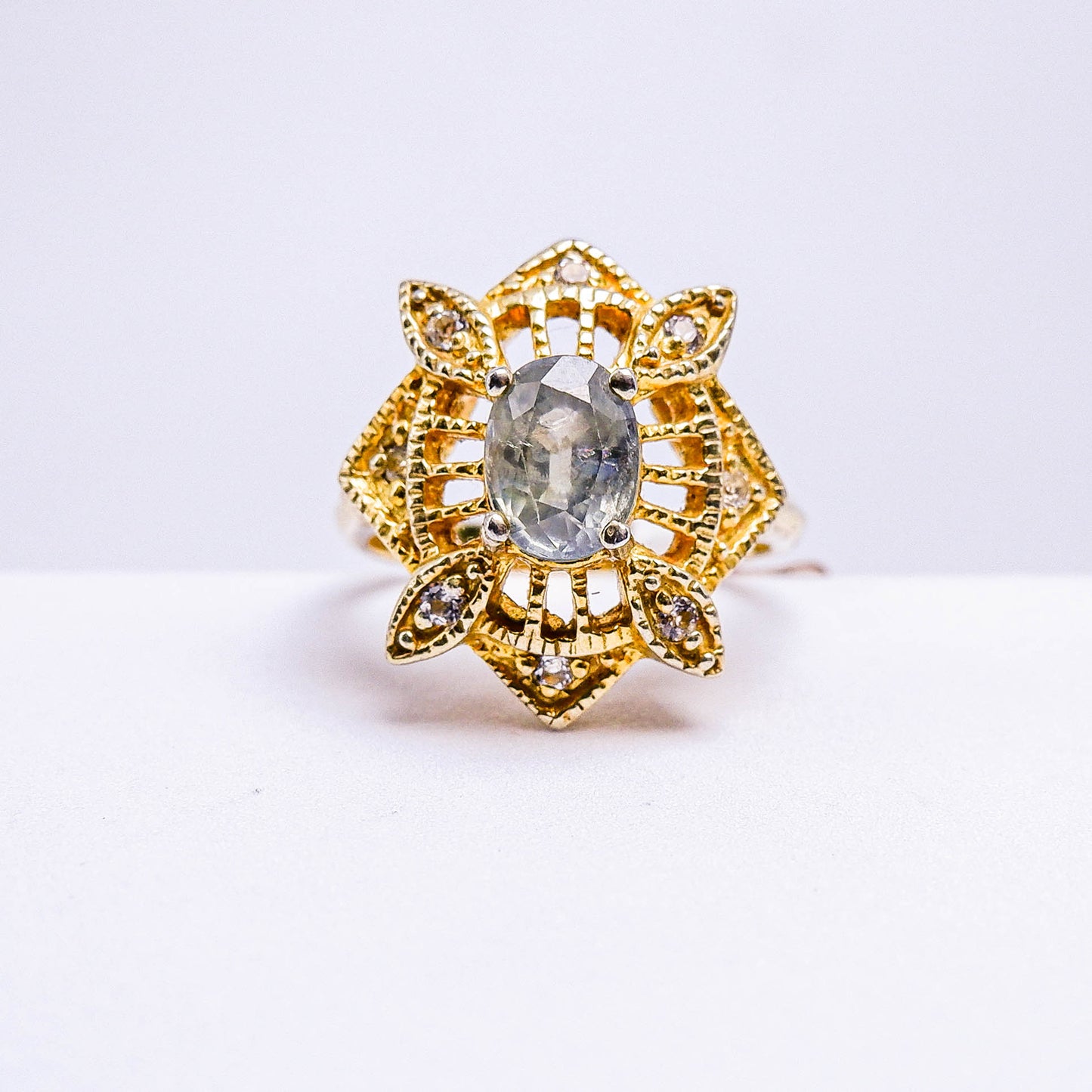 แหวนเงินแท้ 925 ฝังพลอย แซฟไฟร์ทังก้า (Sapphire) + ไวท์โทพาส (whitetopaz)
