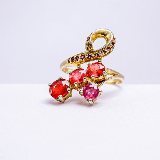 แหวนเงินแท้ 925 ฝังพลอย ทับทิม(Ruby)+ออเรนจ์แซฟไฟร์(Orange Sapphire)+เรดแซฟไฟร์(Red Sapphire)