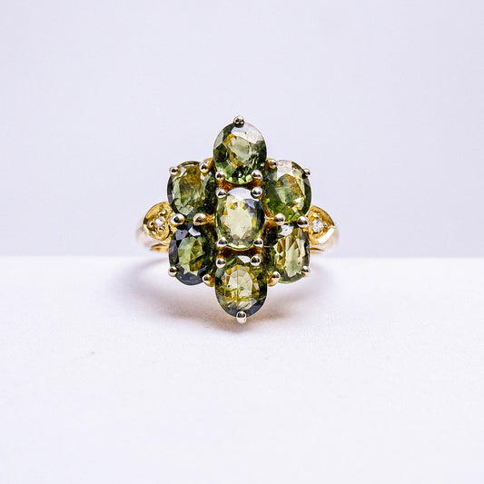 แหวนเงินแท้ 925 ฝังพลอย เขียวส่อง (green Sapphire) + ไวท์โทพาส (whitetopaz)