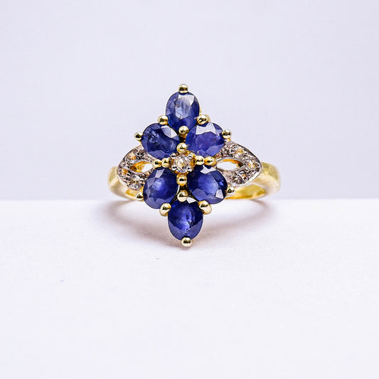 แหวนเงินแท้ 925 ฝังพลอย ไพลิน (Blue Sapphire) + ไวท์โทพาส (whitetopaz)