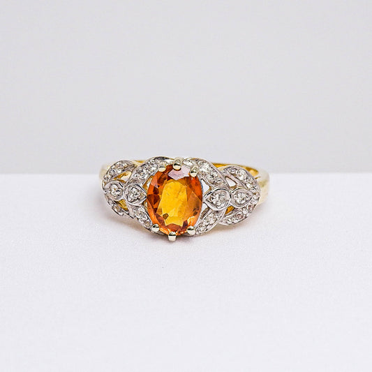 แหวนเงินแท้ 925 ฝังพลอย บุษราคัมบางกะจะ (Yellow Sapphire) + เซอร์คอน (Zircon)