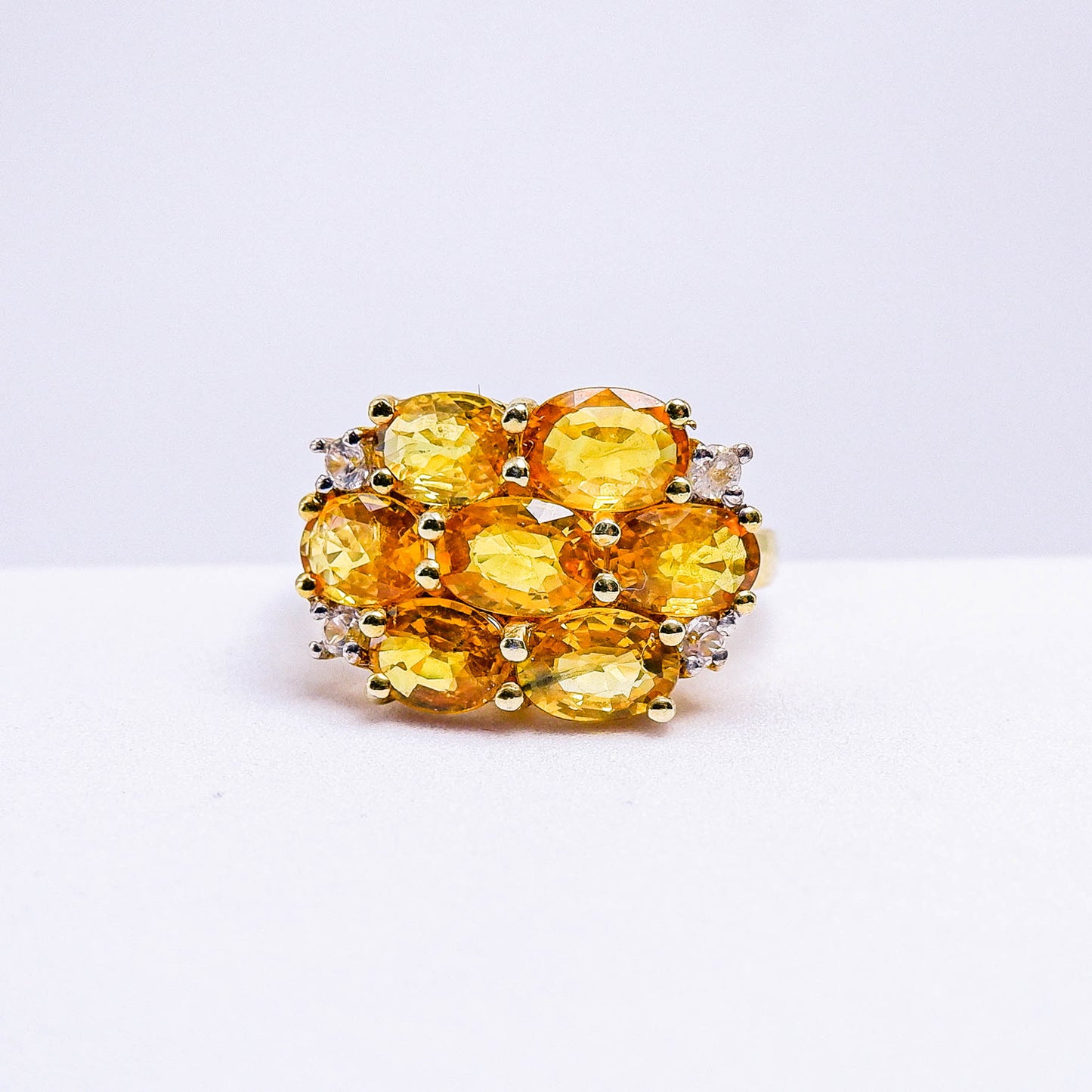 แหวนเงินแท้ 925 ฝังพลอย บุษราคัมบางกะจะ (Yellow Sapphire) + เซอร์คอน (Zircon)