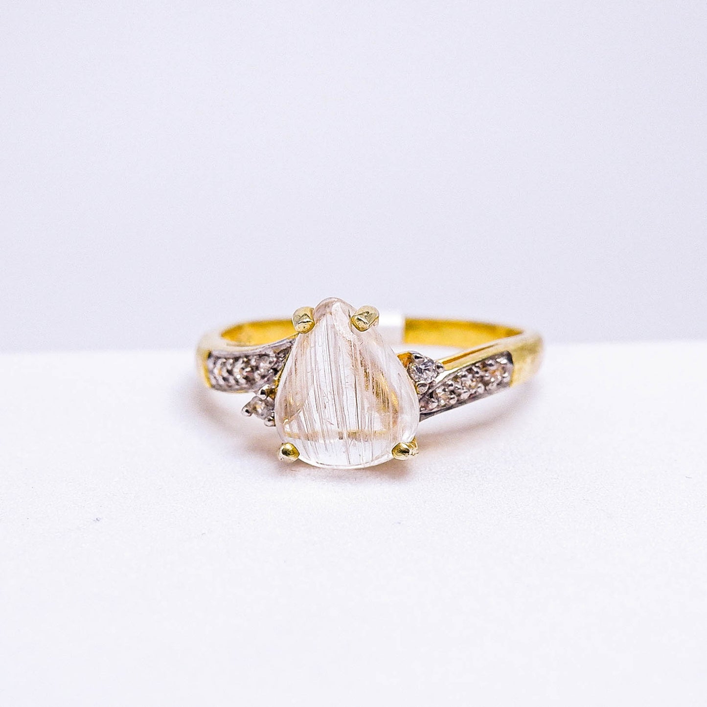 แหวนเงินแท้ 925 ฝังพลอย ไหมทอง (Gold Rutilated Quartz) +  เซอร์คอน (Zircon)
