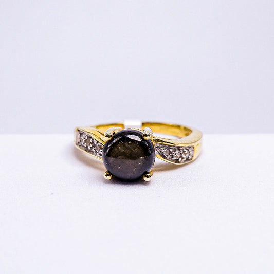 แหวนเงินแท้ 925 ฝังพลอย สตาร์บางกะจะ (Black Star Sapphire) + เซอร์คอน (Zircon)