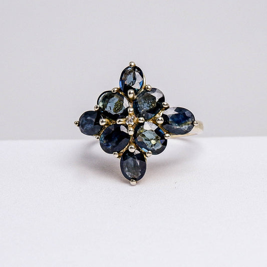 แหวนเงินแท้ 925 ฝังพลอย เขียวส่อง (green Sapphire) + เซอร์คอน (Zircon)