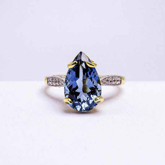 แหวนเงินแท้ 925 ฝังพลอย ลอนดอนบลู (London Blue) + เซอร์คอน (Zircon)