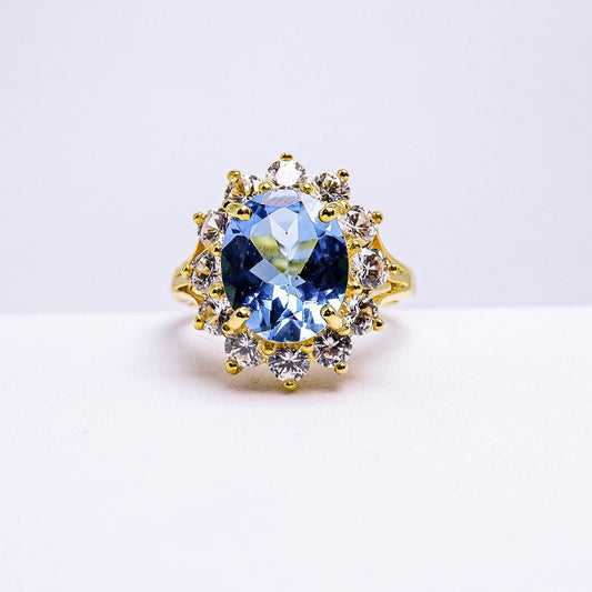 แหวนเงินแท้ 925 ฝังพลอย บลูโทพาส (Blue Topaz) + เซอร์คอน (Zircon)