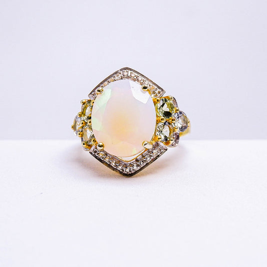 แหวนเงินแท้ 925 ฝังพลอย โอปอล(Opal)+ แทนซาไนท์(Tanzanite)+ไวท์โทพาส(whitetopaz)