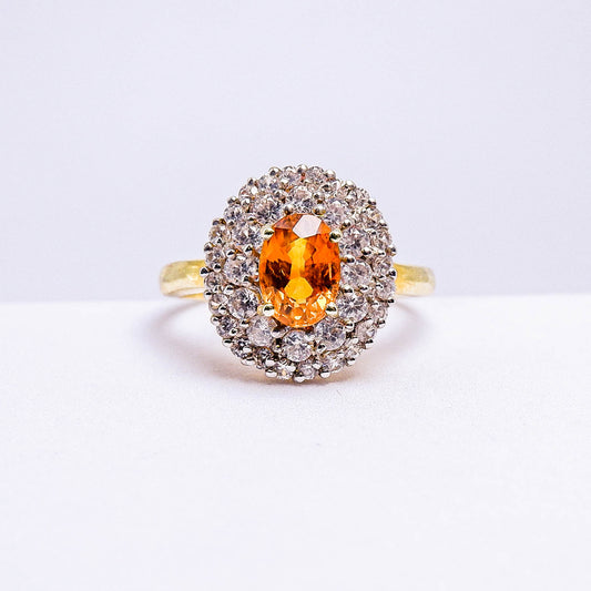 แหวนเงินแท้ 925 ฝังพลอย บุษราคัมบางกะจะ (Yellow Sapphire) + เซอร์คอน (Zircon)