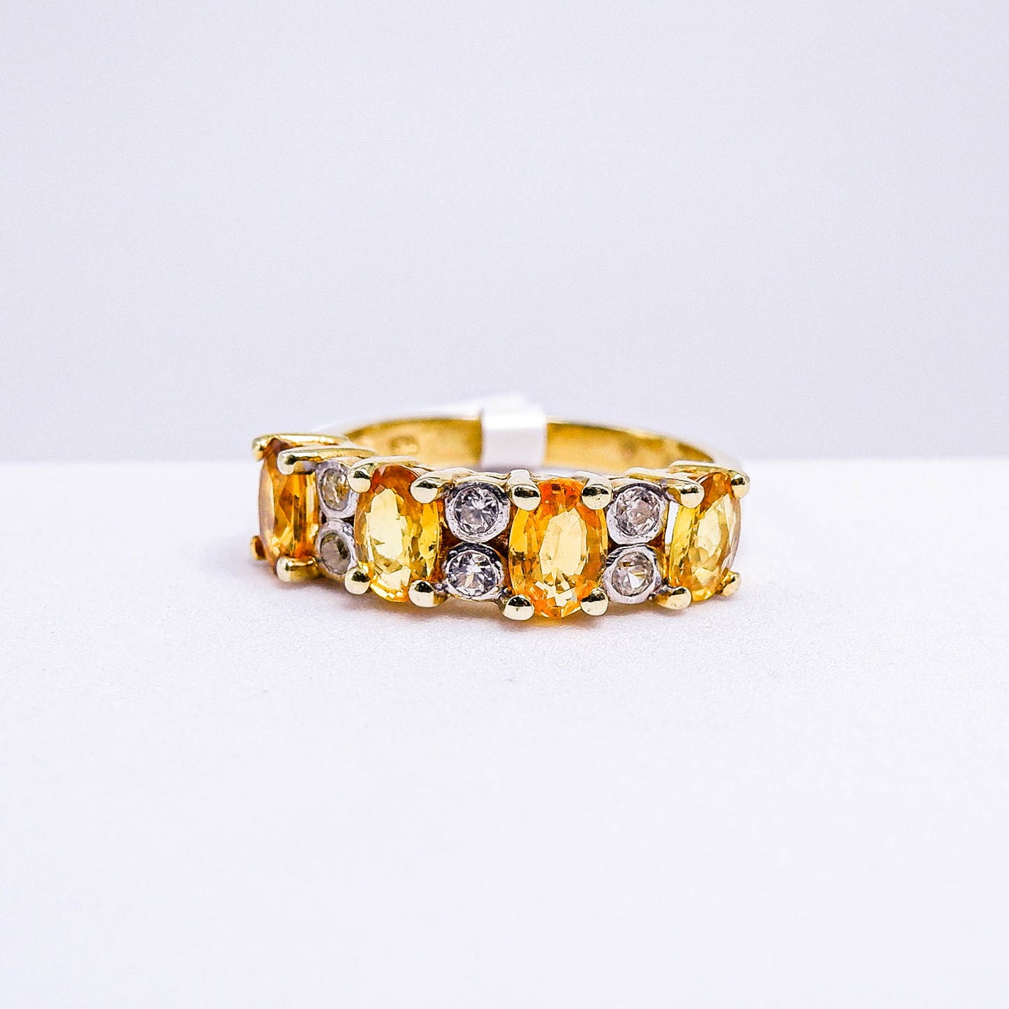 แหวนเงินแท้ 925 ฝังพลอย บุษราคัมบางกะจะ (Yellow Sapphire) + เซอร์คอน (Zircon)