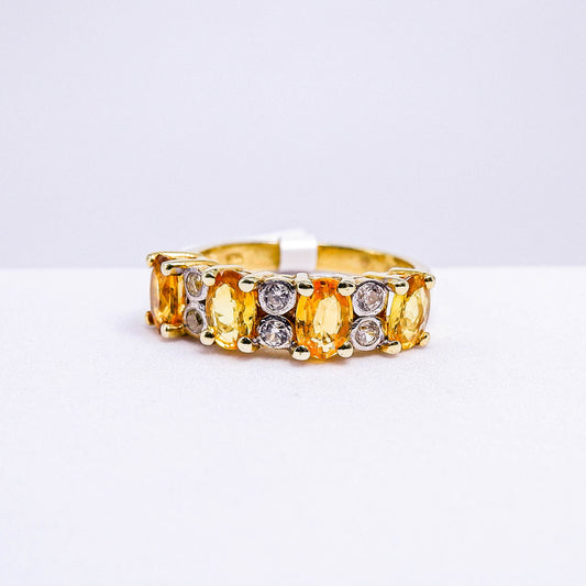 แหวนเงินแท้ 925 ฝังพลอย บุษราคัมบางกะจะ (Yellow Sapphire) + เซอร์คอน (Zircon)