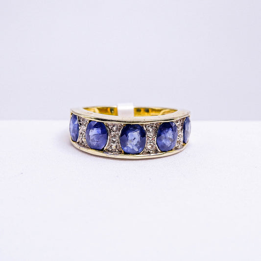แหวนเงินแท้ 925 ฝังพลอย ไพลิน (Blue Sapphire) + ไวท์โทพาส (whitetopaz)
