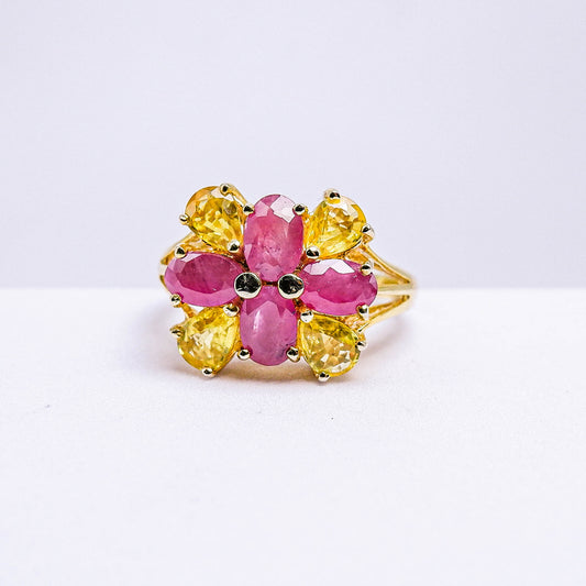 แหวนเงินแท้ 925 ฝังพลอย ทับทิมมาดา (Madagascar Ruby) + แซฟไฟร์แทนซาเนีย (Songea Sapphire)