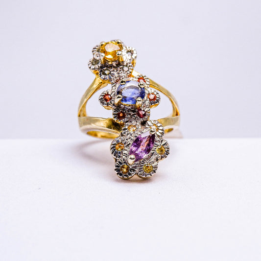 แหวนเงินแท้ 925 ฝังพลอย ทับทิมไทย(Siam Ruby)+ไพลิน(Blue Sapphire)+บุษราคัม(Yellow Sapphire)+ แฟนซีแซฟไฟร์(Fancy Sapphire)