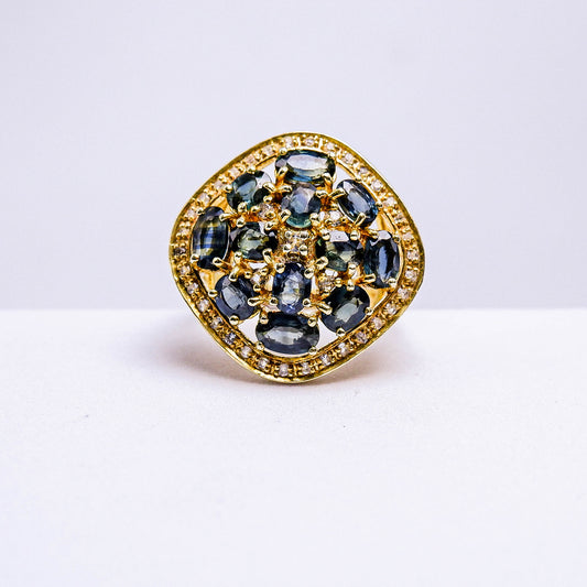 แหวนเงินแท้ 925 ฝังพลอย เขียวส่องบางกะจะ (green Sapphire) + ไวท์โทพาส (whitetopaz)