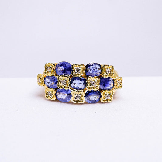 แหวนเงินแท้ 925 ฝังพลอย ไพลินซีลอน (Ceylon Sapphire) + เซอร์คอน (Zircon)
