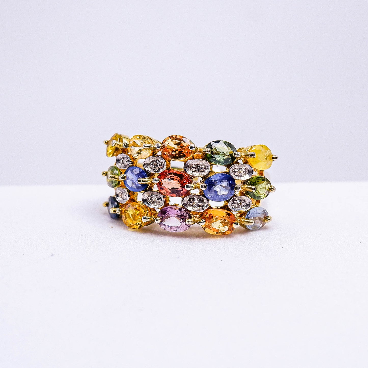 แหวนเงินแท้ 925 ฝังพลอย เขียวส่อง(green Sapphire)+ไพลิน(Blue Sapphire)+บุษราคัมบางกะจะ(Yellow Sapphire)+แฟนซีแซฟไฟร์(Fancy Sapphire)+เซอร์คอน(Zircon)