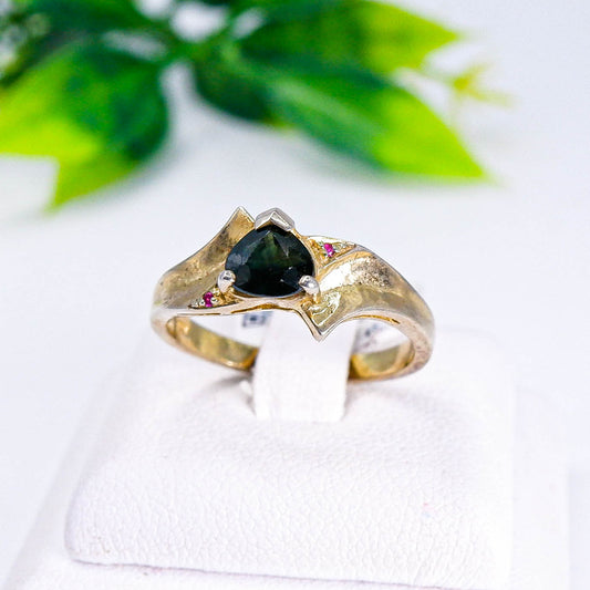 แหวนเงินแท้ 925 ฝังพลอย เขียวส่อง (green Sapphire) + พิงค์แซฟไฟร์ (Pink Sapphire)