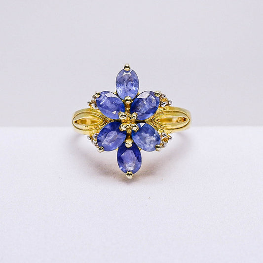 แหวนเงินแท้ 925 ฝังพลอย ไพลิน (Blue Sapphire) + ไวท์โทพาส (whitetopaz)