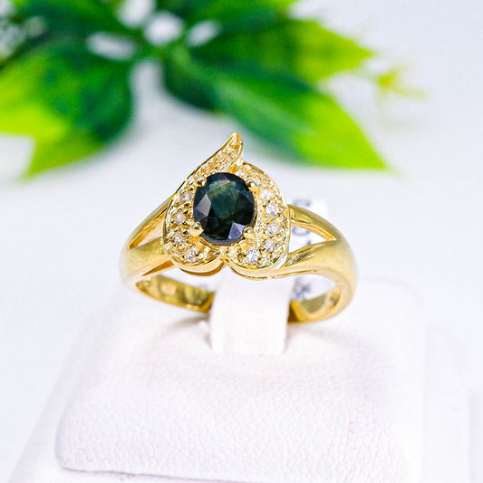 แหวนเงินแท้ 925 ฝังพลอย เขียวส่อง (green Sapphire) + ไวท์โทพาส (whitetopaz)