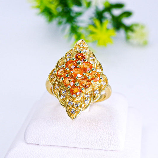 แหวนเงินแท้ 925 ฝังพลอย ออเรนจ์แซฟไฟร์แทนซาเนีย (Orange Sapphire from Tanzania) + โทพาส (Topaz)