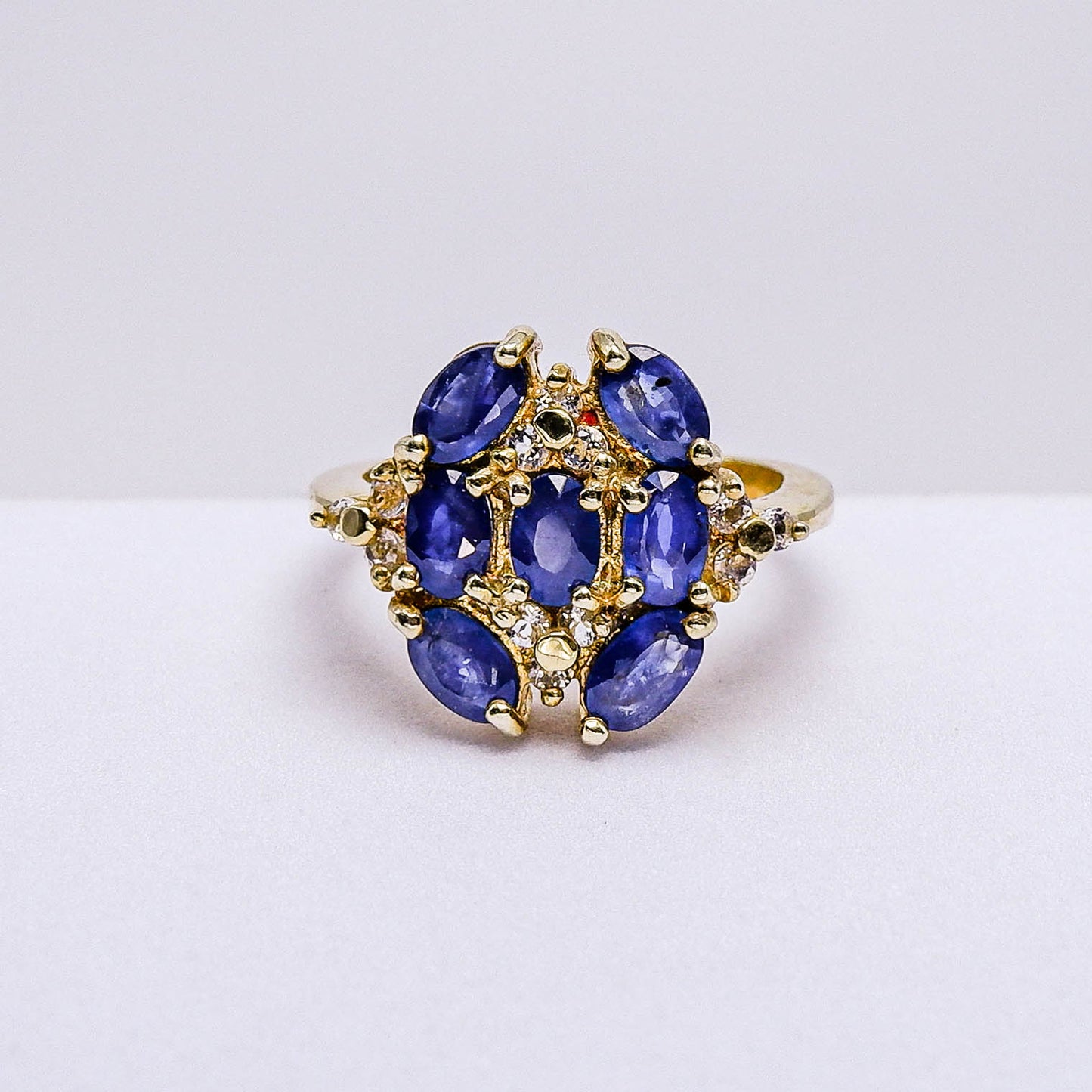 แหวนเงินแท้ 925 ฝังพลอย ไพลิน (Blue Sapphire) + ไวท์โทพาส (whitetopaz)
