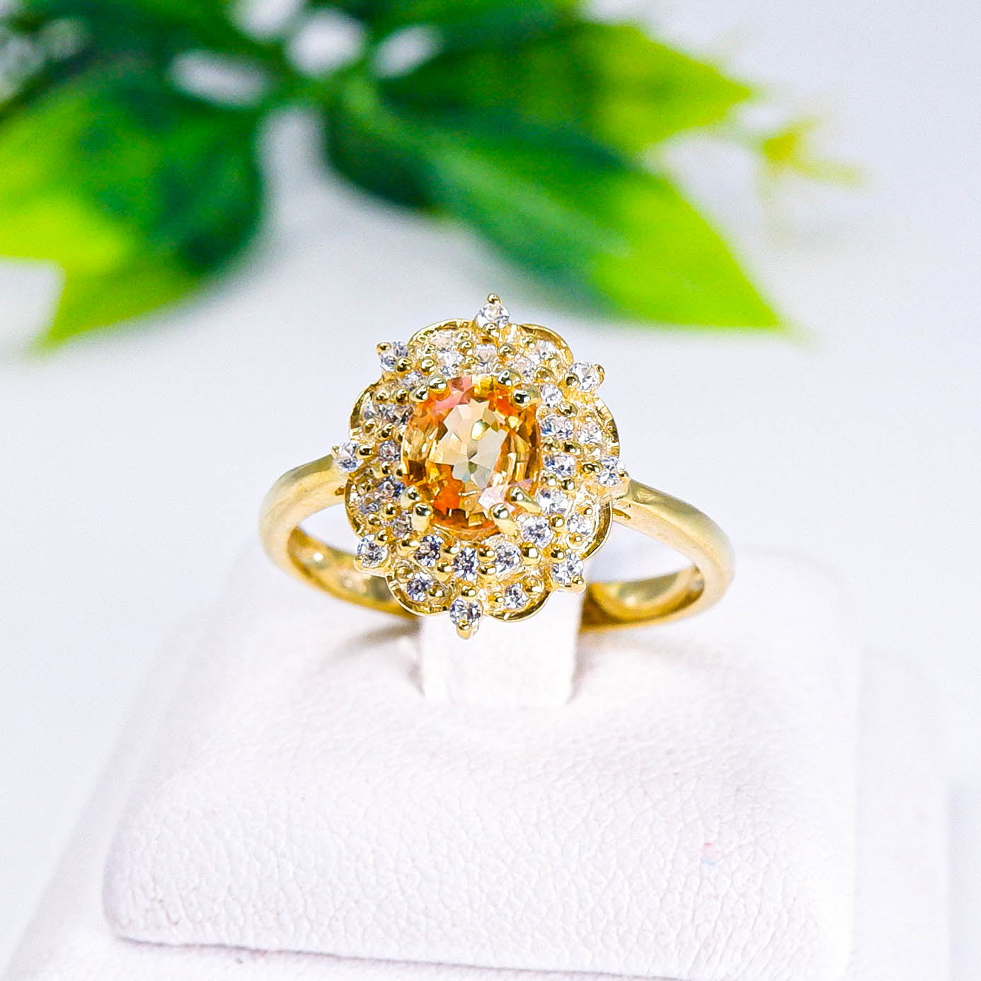 แหวนเงินแท้ 925 ฝังพลอย บุษราคัม (Yellow Sapphire) + เซอร์คอน (Zircon)