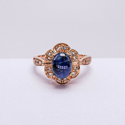 แหวนเงินแท้ 925 ฝังพลอย ไพลิน (Blue Sapphire) + ไวท์โทพาส (whitetopaz)