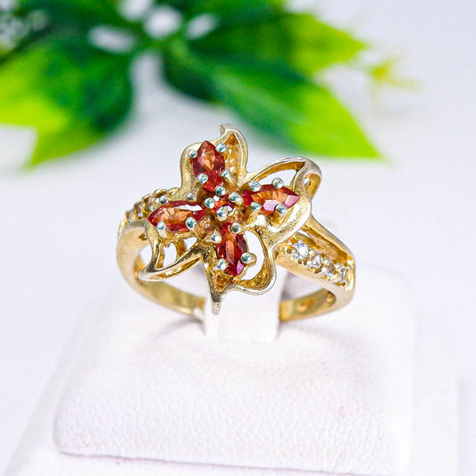 แหวนเงินแท้ 925 ฝังพลอย ออเรนจ์แซฟไฟร์ (Orange Sapphire) + โทพาส (Topaz)