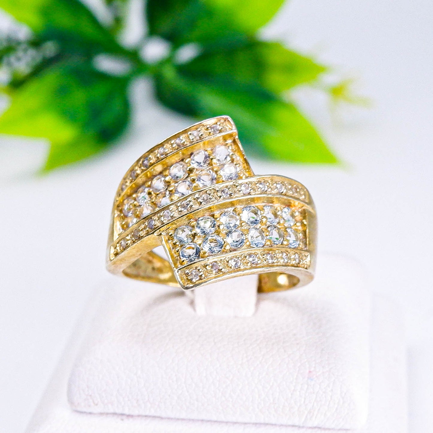 แหวนเงินแท้ 925 ฝังพลอย บลูโทพาส (Blue Topaz) + ไวท์โทพาส (whitetopaz)