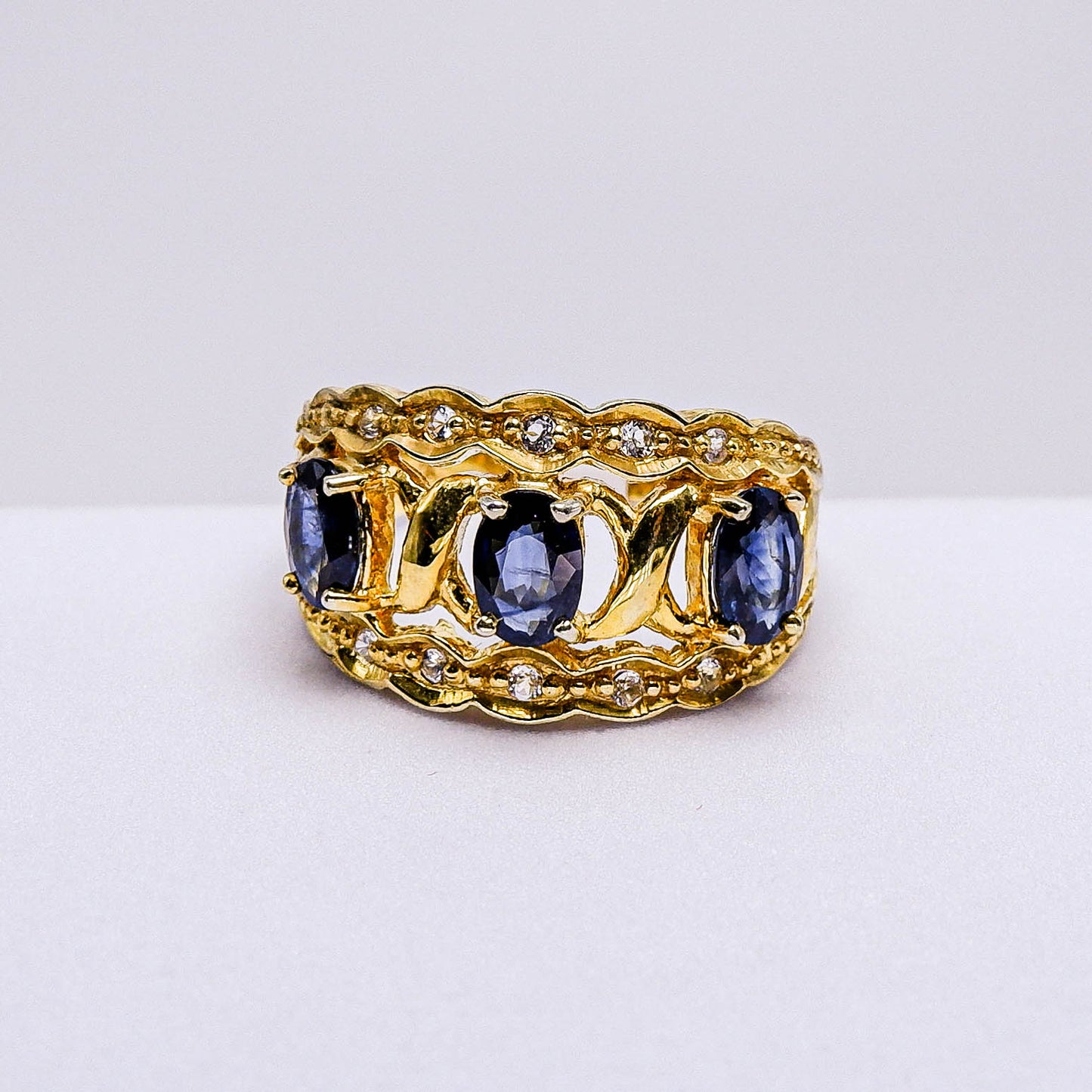แหวนเงินแท้ 925 ฝังพลอย ไพลิน (Blue Sapphire) + ไวท์โทพาส (whitetopaz)