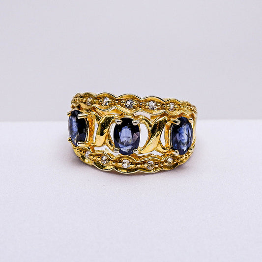 แหวนเงินแท้ 925 ฝังพลอย ไพลิน (Blue Sapphire) + ไวท์โทพาส (whitetopaz)