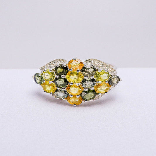 แหวนเงินแท้ 925 ฝังพลอย แฟนซีแซฟไฟร์ (Fancy Sapphire) + ไวท์โทพาส (whitetopaz)