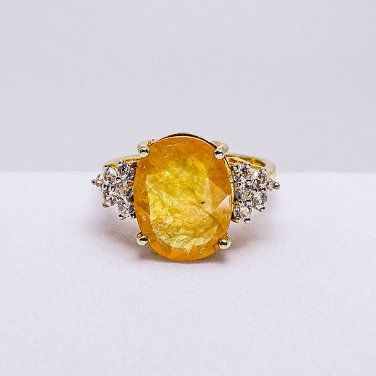 แหวนเงินแท้ 925 ฝังพลอย บุษราคัมบางกะจะ (Yellow Sapphire) + เซอร์คอน (Zircon)