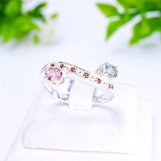 แหวนเงินแท้ 925 ฝังพลอย ทัวมาลีน (Tourmaline) + เรดแซฟไฟร์ (Red Sapphire)