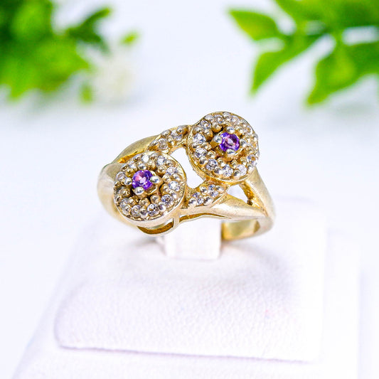 แหวนเงินแท้ 925 ฝังพลอย อเมทิสต์ (Amethyst) + โทพาส (Topaz)