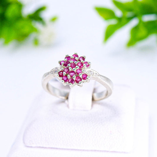 แหวนเงินแท้ 925 ฝังพลอย ทับทิมไทย (Siam Ruby) + เซอร์คอน (Zircon)