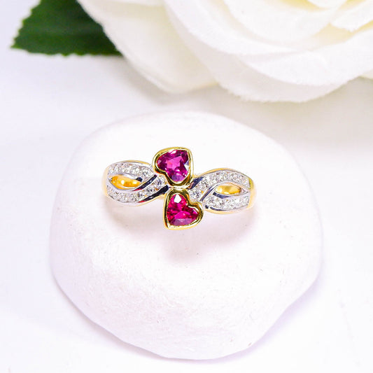 แหวนทอง9K ฝังพลอยทับทิมไทย (Ruby) + เพชร (Diamond)