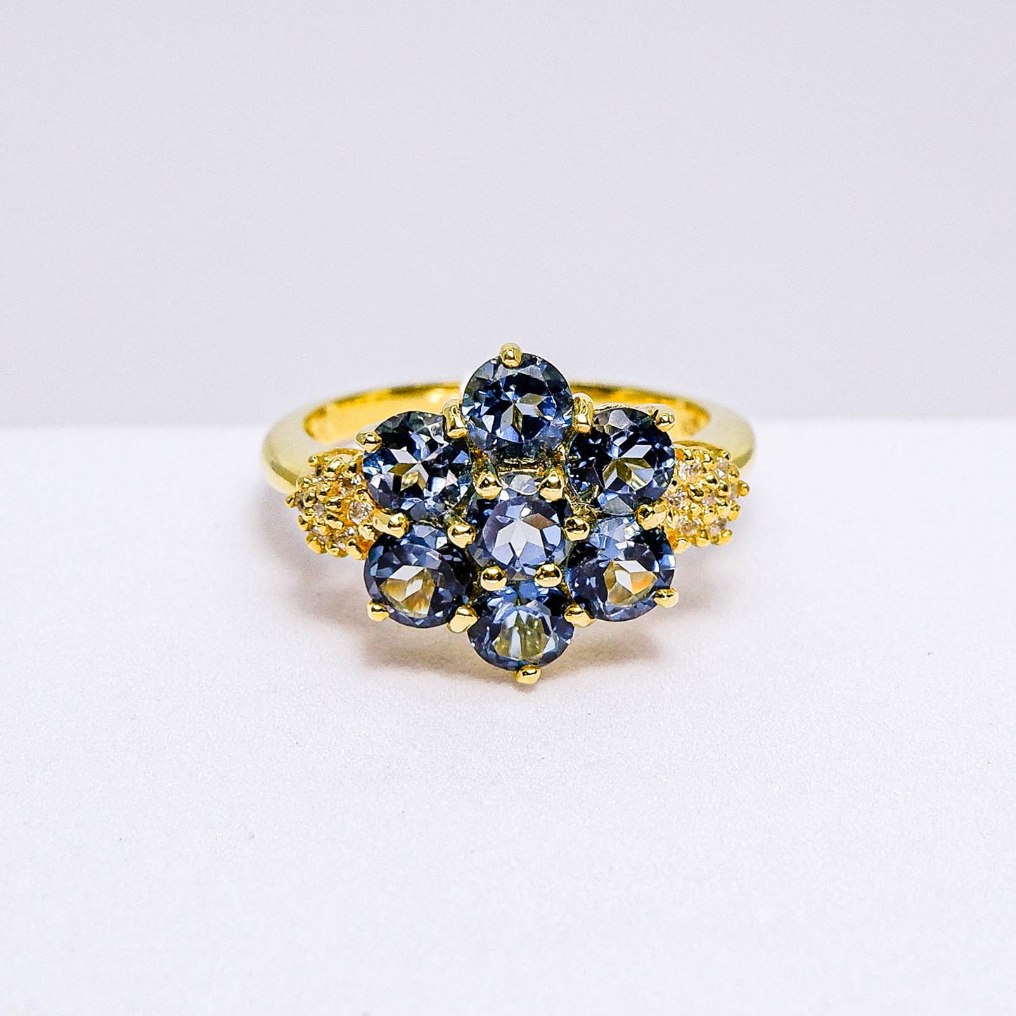 แหวนเงินแท้ 925 ฝังพลอย ลอนดอนบลูโพาส (London Blue Topaz) + เซอร์คอน (Zircon)